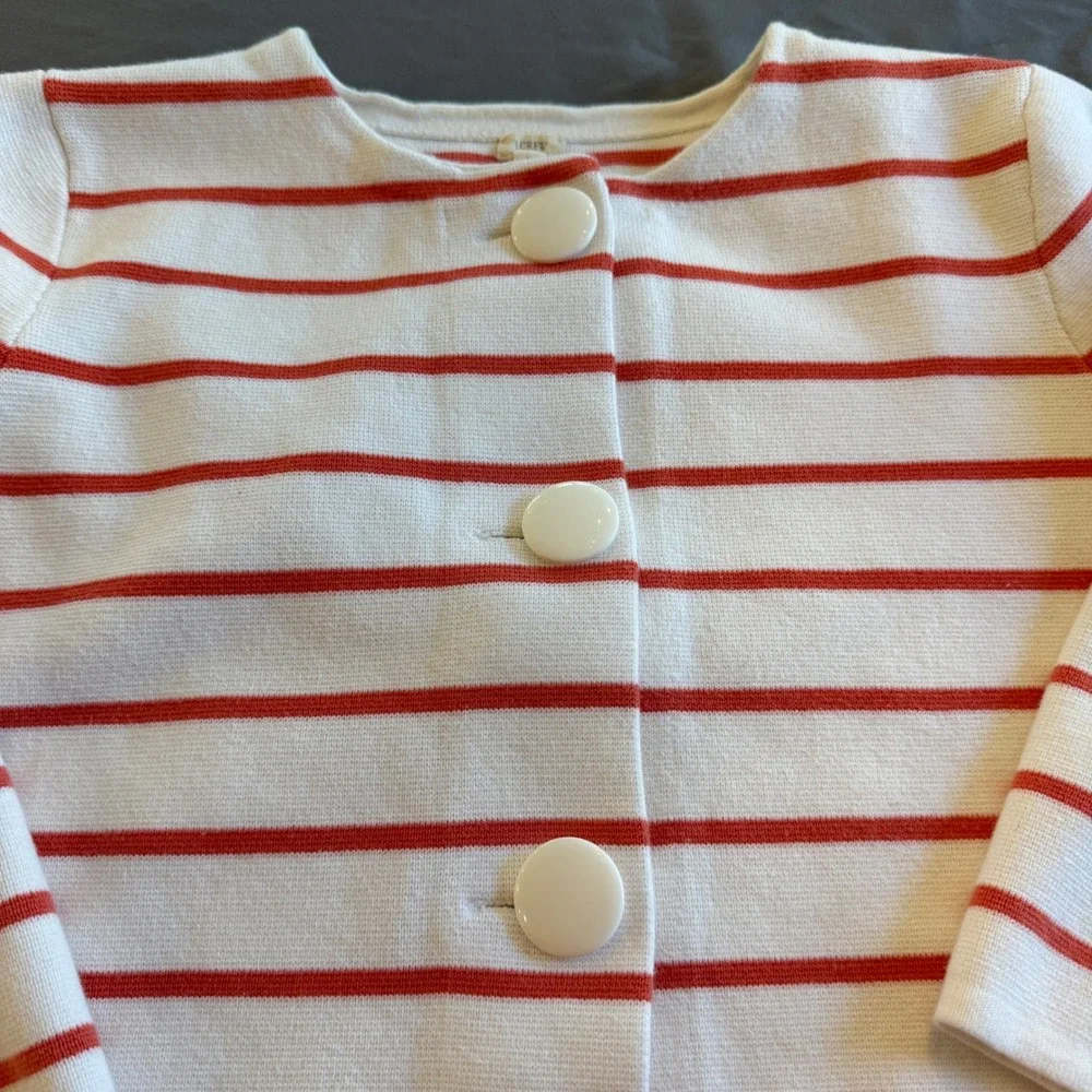 J. Crew Striped Big Button‎ Front Cardigan Women Small Red White